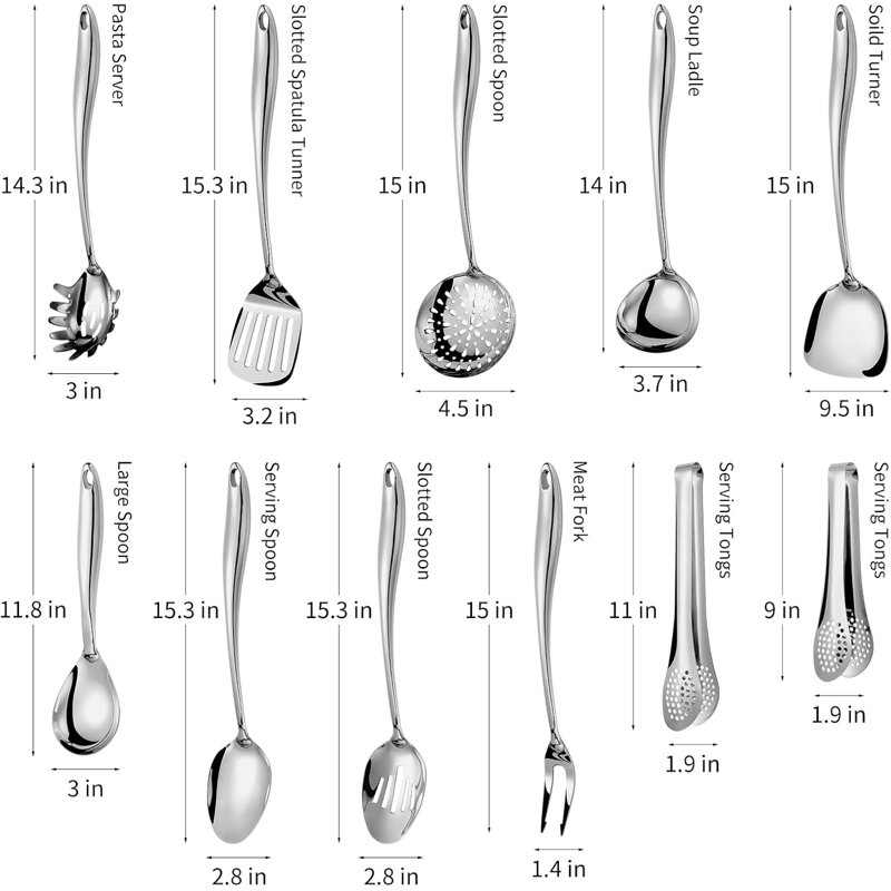 11-Piece Stainless Steel Long Handle Cooking Utensil Set