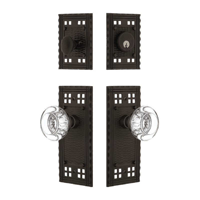 Nostalgic Warehouse Craftsman Entry Set with Round Clear Crystal Knob, Oil-Rubbed Bronze, 2.75