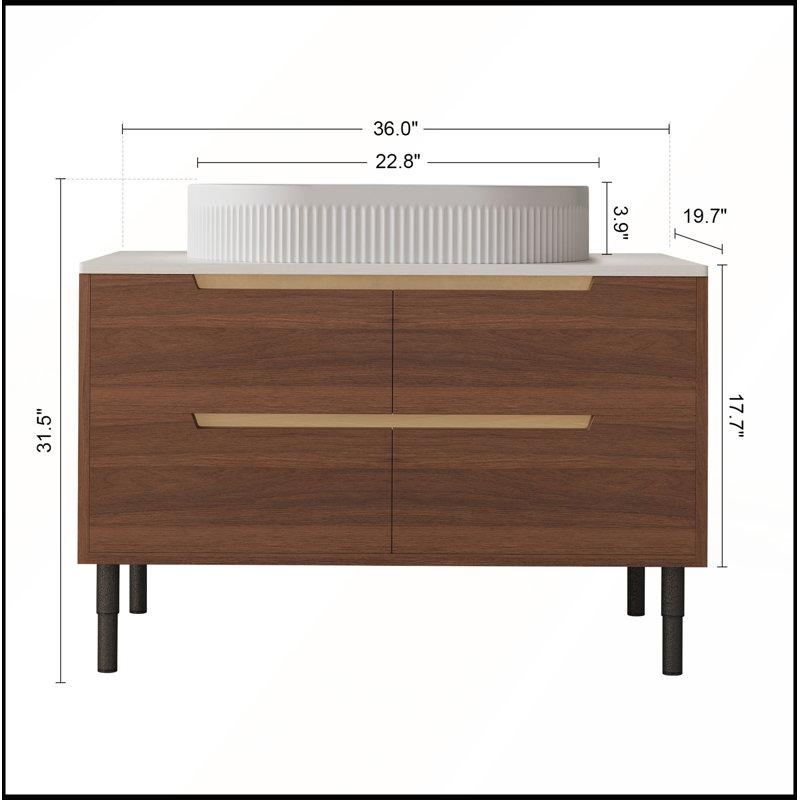 Meuble-lavabo 36 po avec lavabo intégré en céramique et tiroirs à fermeture en douceur, conception autoportante ou murale