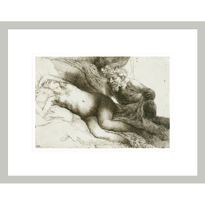 «Jupiter and Antiope» par Rembrandt van Rijn - Reproduction giclée encadrée, 13.24" H x 16.75" W