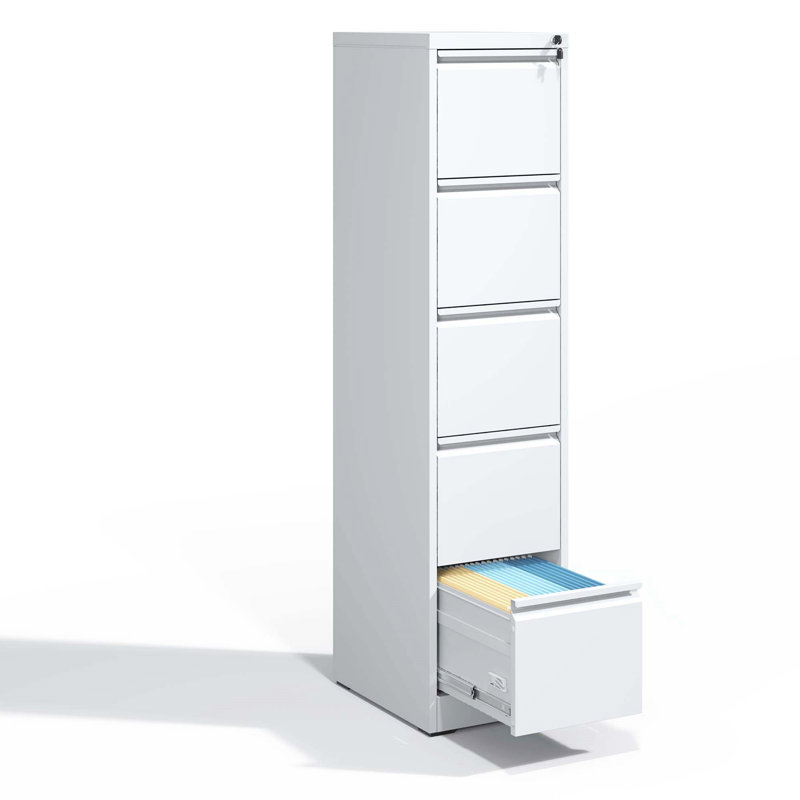 5 Drawer Metal Vertical File Cabinet With Lock Office Home Steel Vertical File Cabinet For A4 Legal/Letter Size, White