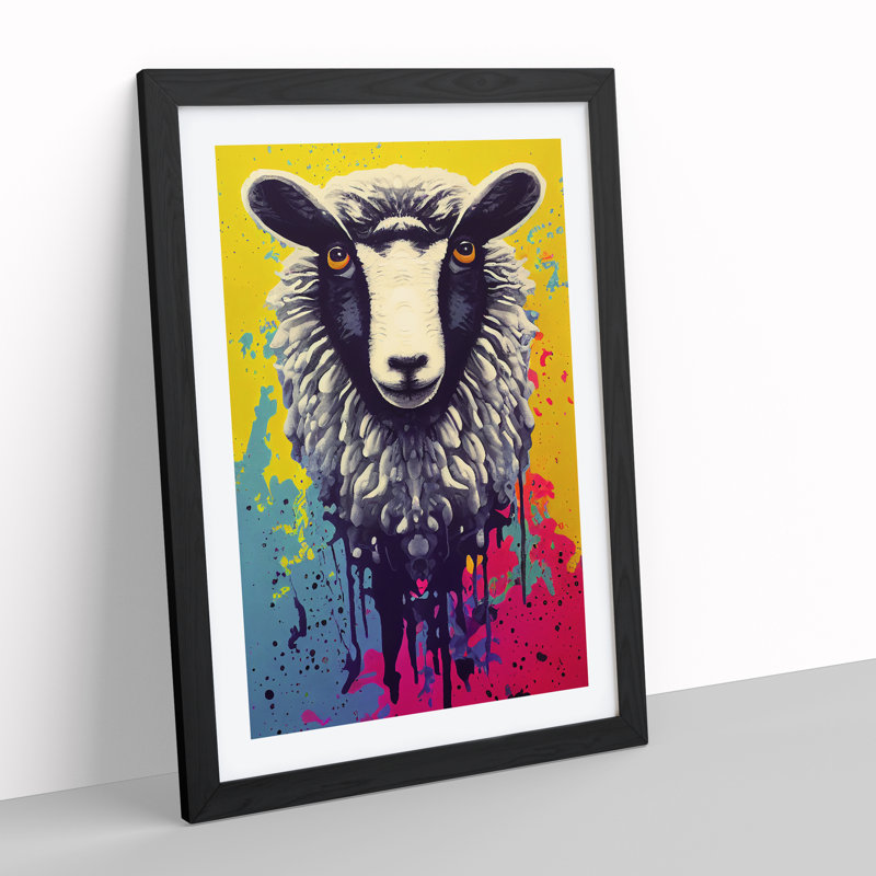 Colourful Sheep No.2 1 Piece Single Picture Frame Wall Art, 64cm H x 46cm W x 2cm D, Black