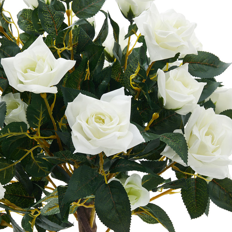 Faux Rose Tree in Pot, 47.2" H x 6.3" W x 4.5" D, White