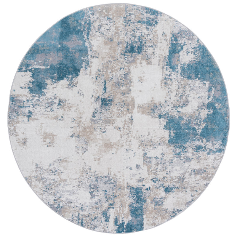 Bayside 128 Performance Machine Washable Abstract Rug, Round 6'7"