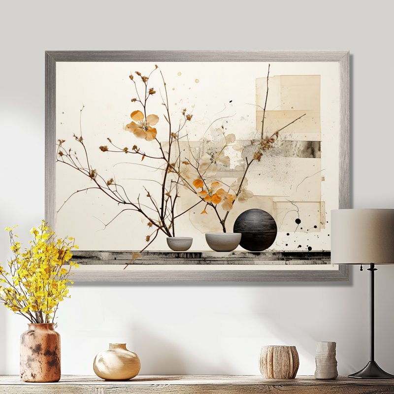 Asian Art Sumi Bird Serenity XXI - reproduction d'art, H 24 po x l 32 po x P 1 po, Cadre flottant noir