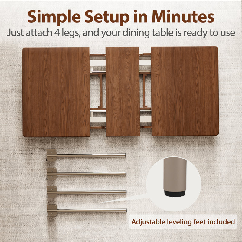 Extendable Dining Table with Metal Legs, Brown