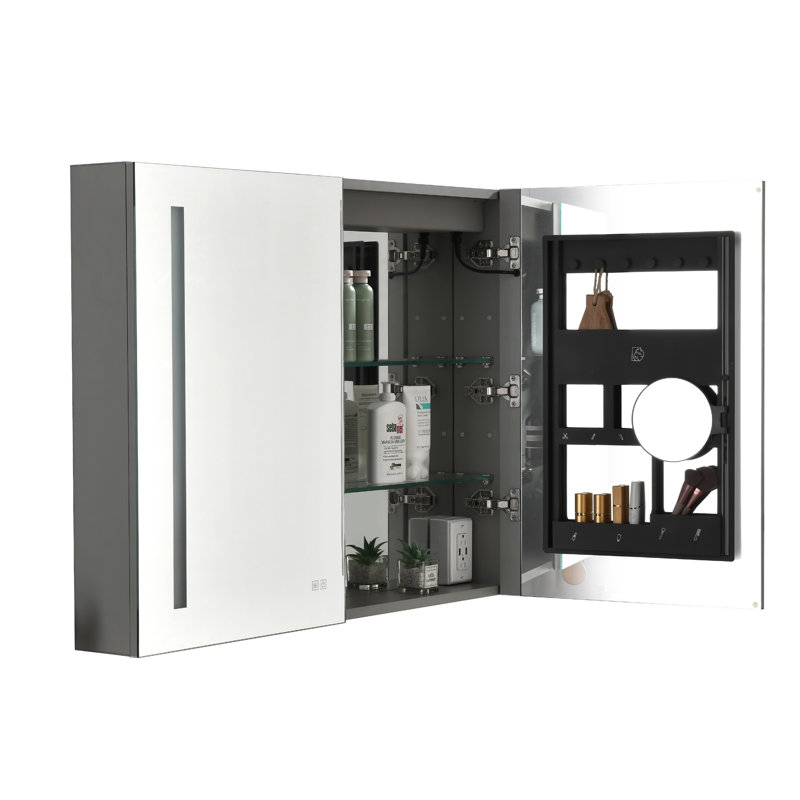 Armoire à pharmacie 40 po x 30 po à DEL avec miroir, douilles, à intensité variable et anti-buée