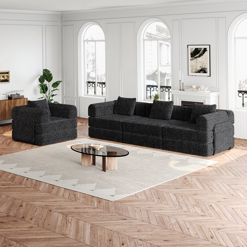 Latitude Run® Convertible Sofa, 4-Seater Sofa With Side Storage Pockets ...