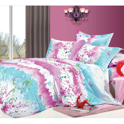 Ensemble de housse de couette simple fleurs bleues et roses