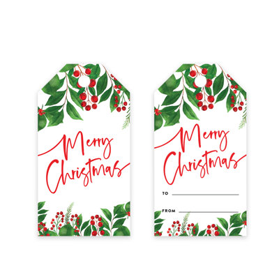  Christmas Gift Tags Merry Christmas Holly Greenery Leaves 60-Pack