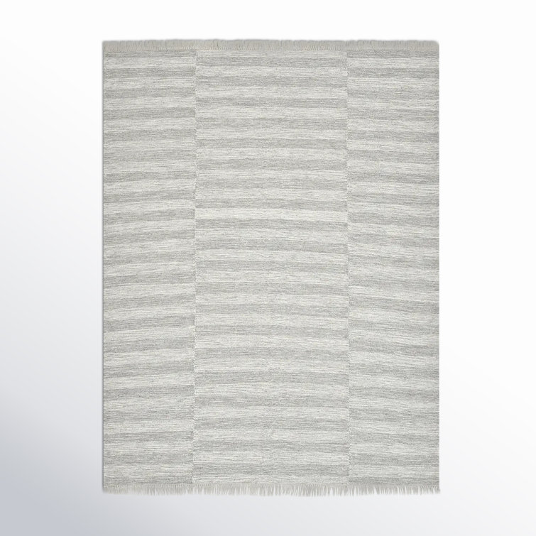 Reva Striped Hand-Knotted Wool Area Rug in Silver