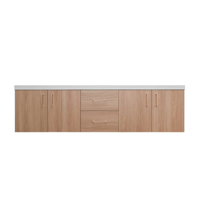 72 Inch Golden Oak Floating Bathroom Vanity With Integrated Sink - Pre-Assembled