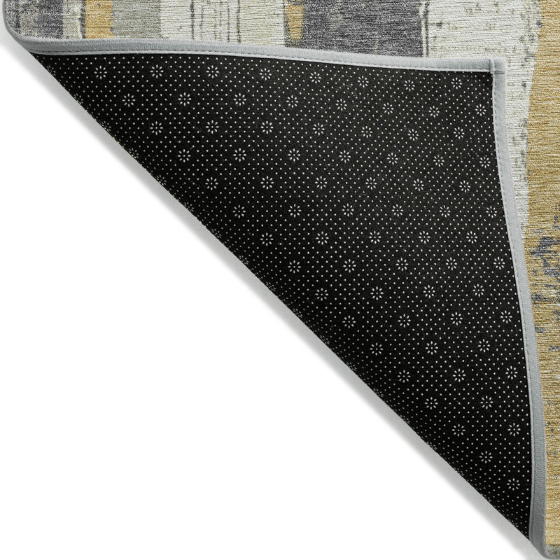 Tapis intérieur / extérieur doré lavable à la machine Xhevrie, Rectangle 5 pi x 7 pi 6 po