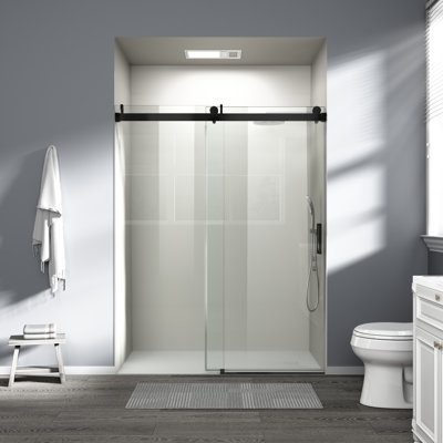 56“-60” W x 76“ H Single Sliding Frameless Shower Door Soft-Close with 3/8" (10mm) Explosion-Proof Tampered Glass, Buffer Function