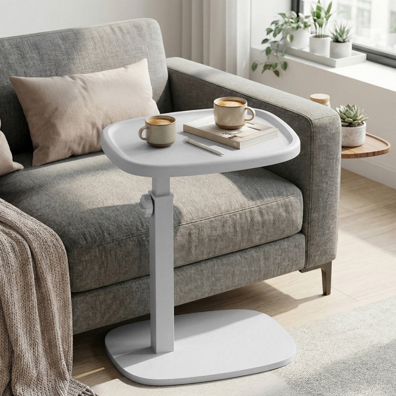 Tray Top Pedestal End Table, White, White