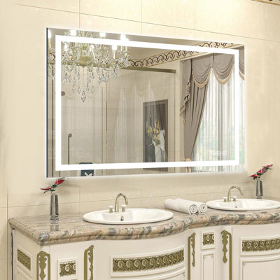 LED Mirror Dimmable Vanity Mirror with Defog, 3-Colour Temperature LED Mirror with Frontlit & Backlit