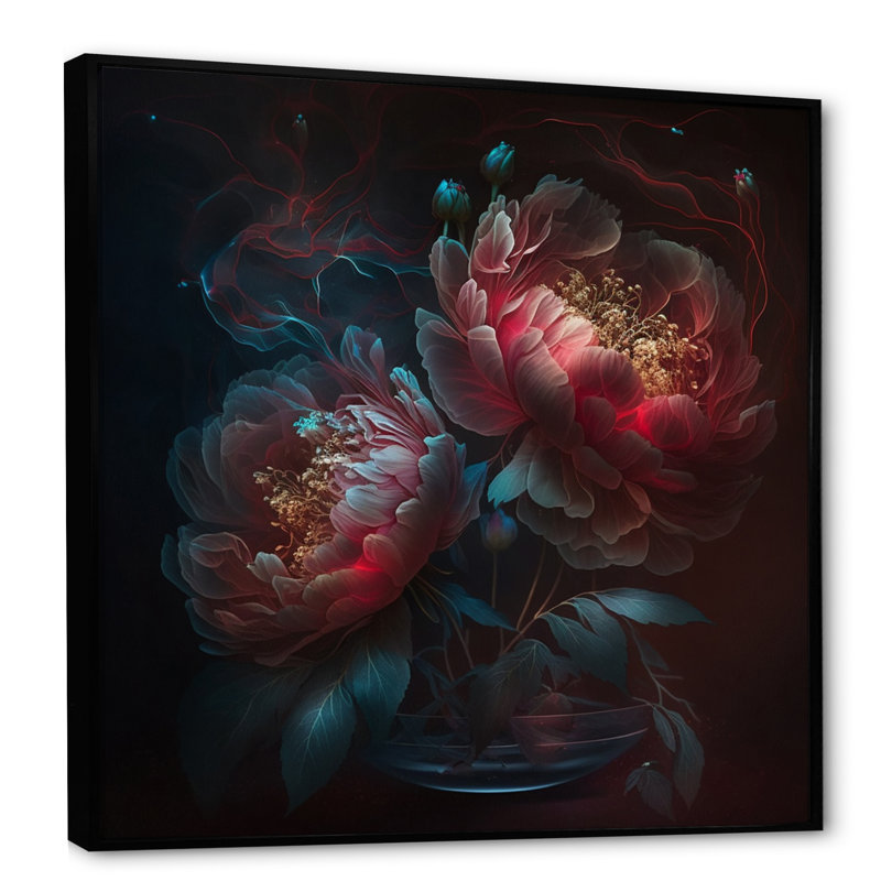 Harmonieuse fleur de pivoine rose - impression, H 30 po x l 30 po x P 1 po, Cadre flottant noir