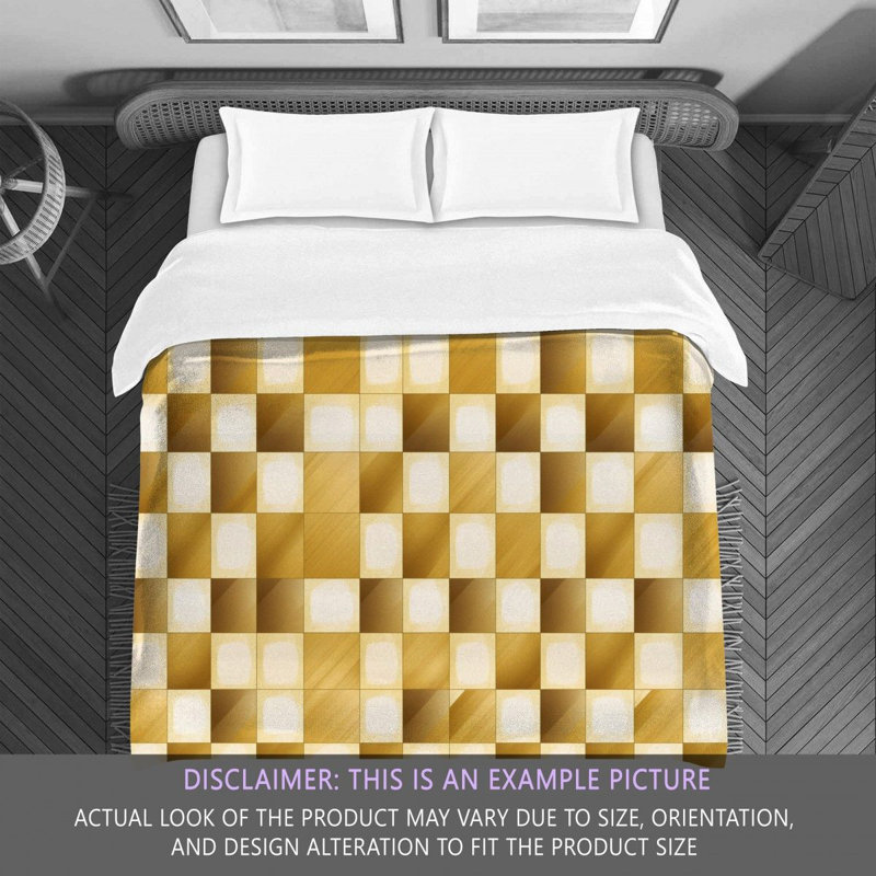 Machine Printed Comforter, Queen Comforter, Brown/Gold/White Checkered