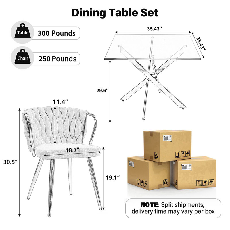 Ensemble de table de salle à manger 36 po, Beige, 3 pièces: table, 2 chaises