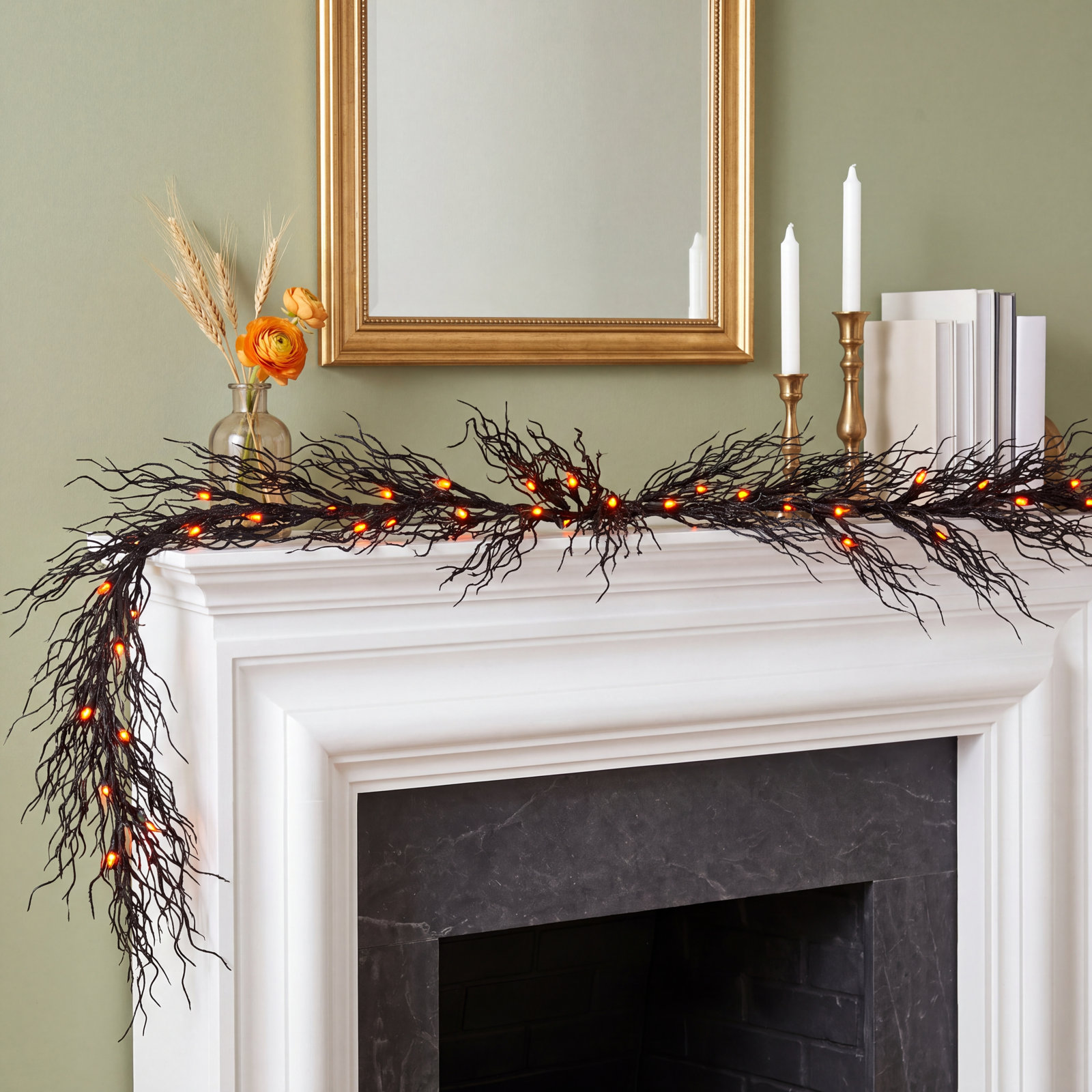  Orange 20 ct 6 ft. LED Black Tangled Root Garland Lights