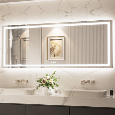 Katyusha Super Bright LED Lighted Bathroom Vanity Mirror 3-Color Temperature  Frontlit & Backlit Dimmable & Anti-Fog