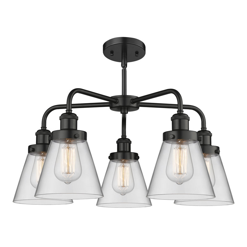 Cone 5 Light Stem Hung Chandelier, Clear, Matte Black