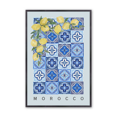 Reproduction d'art marocain Tile and Lemon dans un cadre en érable, 36 po x 24 po