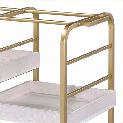 Or industriel Chariot de service blanc avec 3 plateaux réglables | 4 roulettes | Bois et métal | Salle à manger