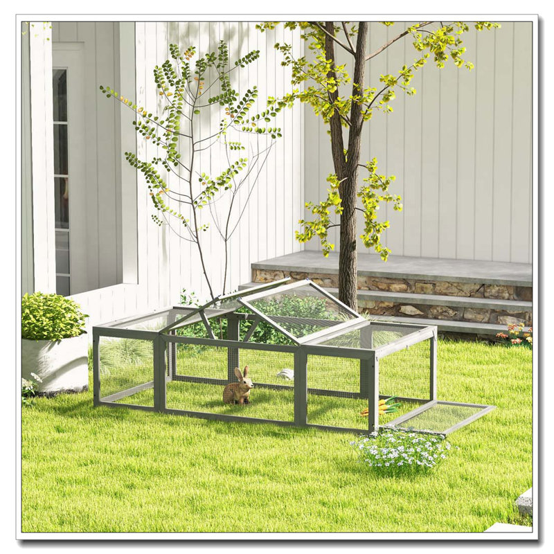 Grand refuge pour petits animaux en bois avec portes verrouillables pour l'extérieur, Gris