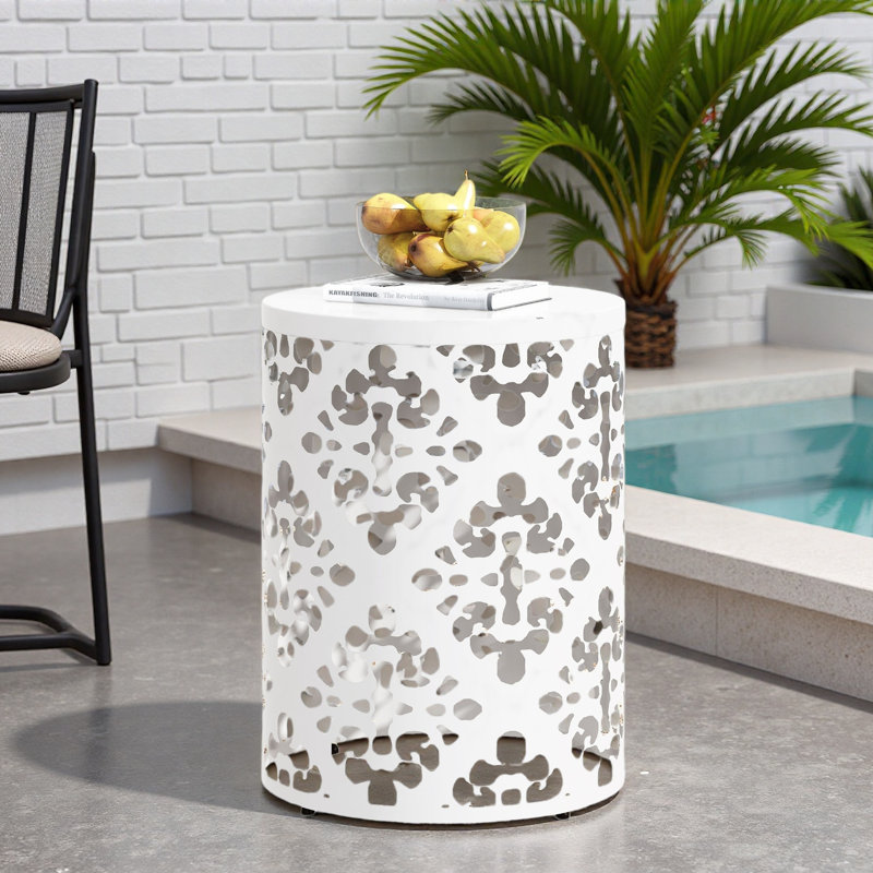 Table de bout d'extérieur en métal, Blanc