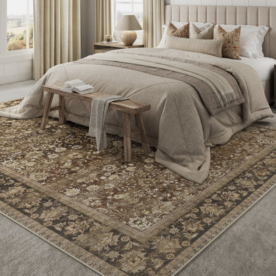 Kitty Machine Washable Oriental Area Rug with Non-Slip Backing