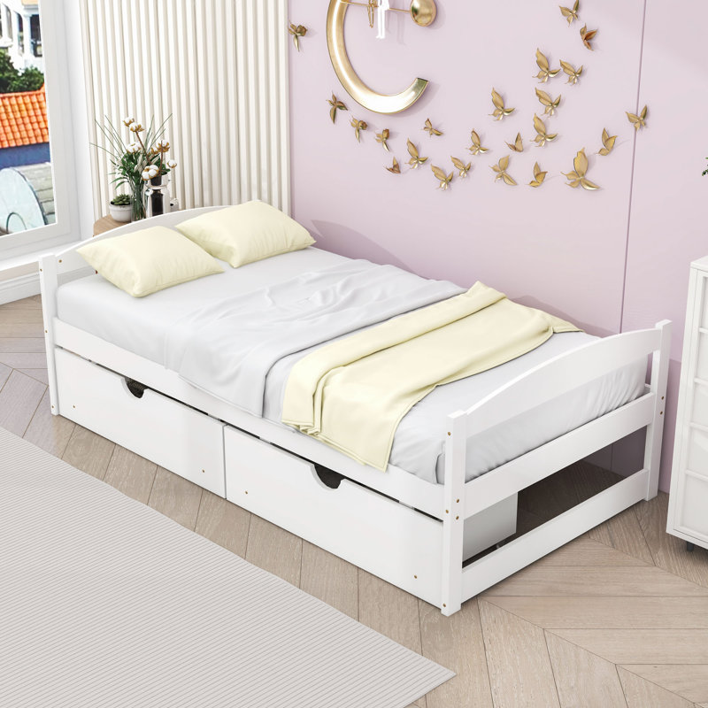 Twin Size Storage Platform Bed with Drawers, White