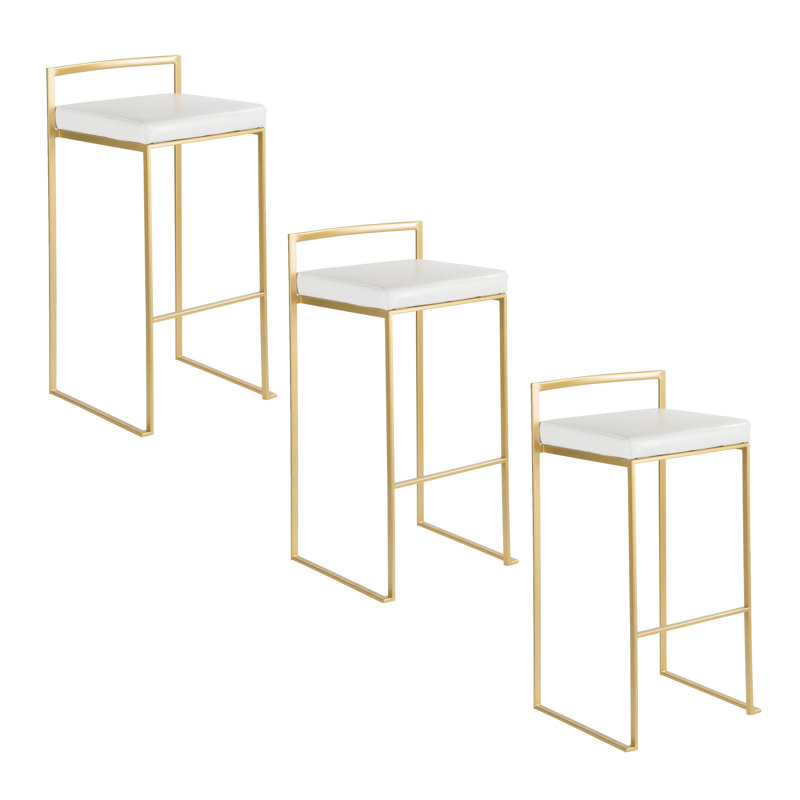Ensemble de 3 tabourets de bar contemporains à cadre blanc avec revêtement en similicuir Fuji - ensemble de 3 par LumiSource