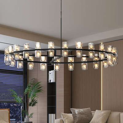 48 pouces avec cristal, décor luxueux noir pour la maison, éclairage à DEL, câblé, blanc chaud 2700k, écoénergétique, uniforme, facile à installer, lumières décoratives en cristal pour salon et salle à manger, 48 W 3 po,