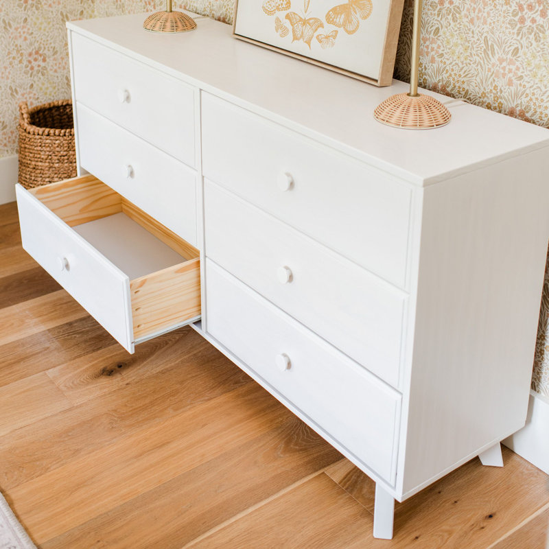 Commode 6 tiroirs en bois massif, Blanc