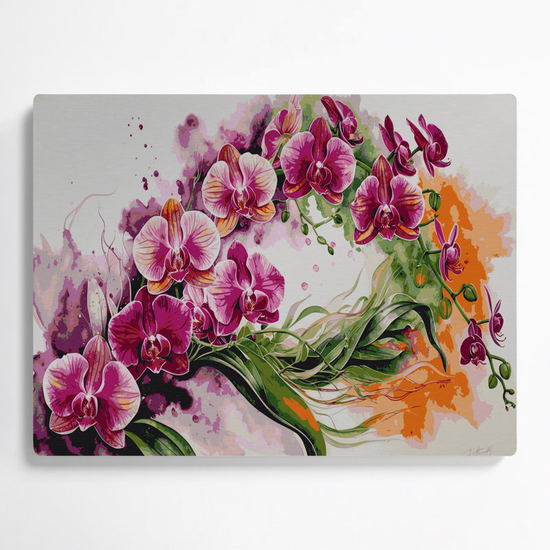 Orchidées hawaïennes, art mural gris en métal, 11" H x 14" W
