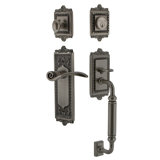 Nostalgic Warehouse Egg & Dart Plate C Grip Handleset with Single Cylinder Deadbolt and Swan Lever