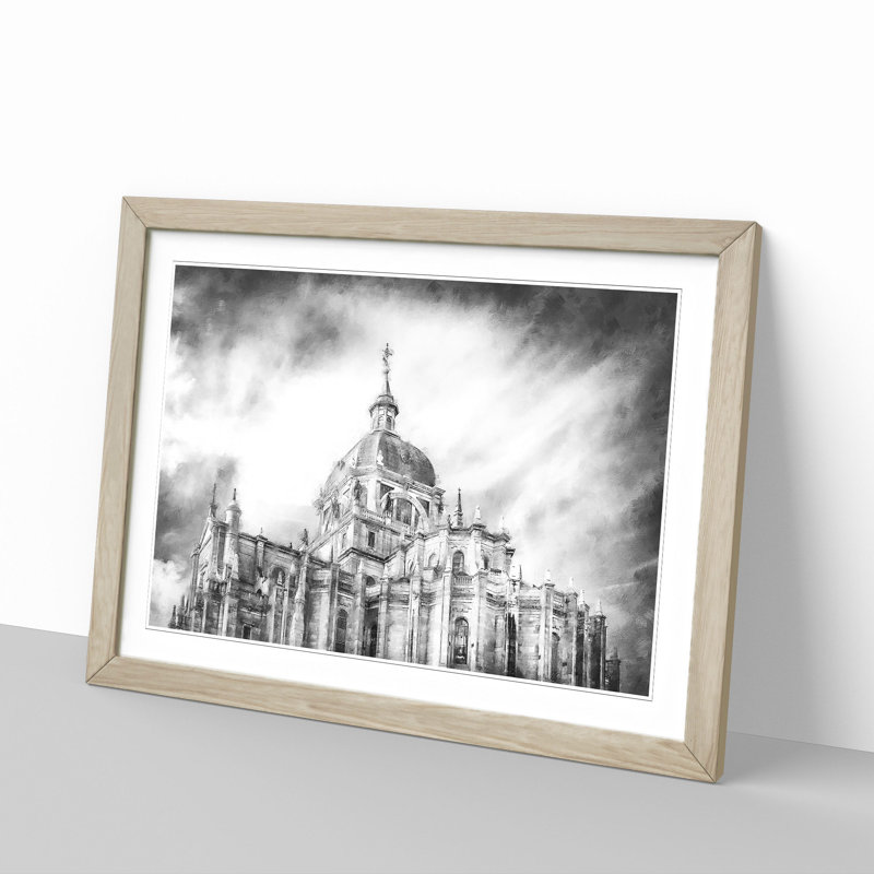 Almudena Cathedral In Madrid Spain - Single Picture Frame Painting on MDF, Oak, 62cm H x 91cm W x 2cm D