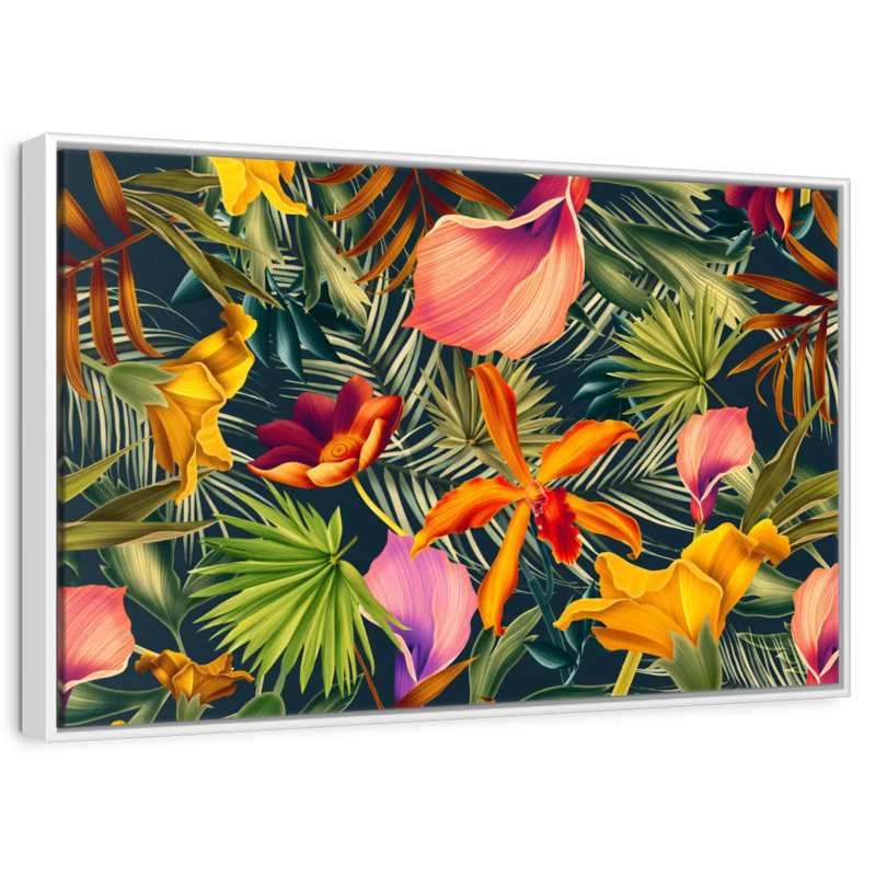 Floral tropical, Cadre flottant blanc, 31 po x 21 po