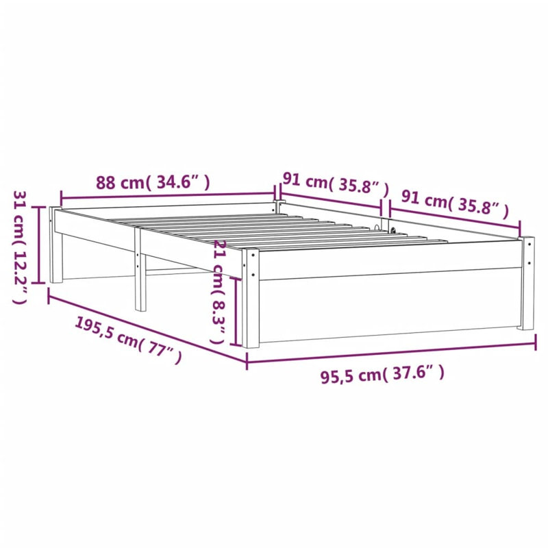 Bed Frame Solid Wood, white, Single (3')