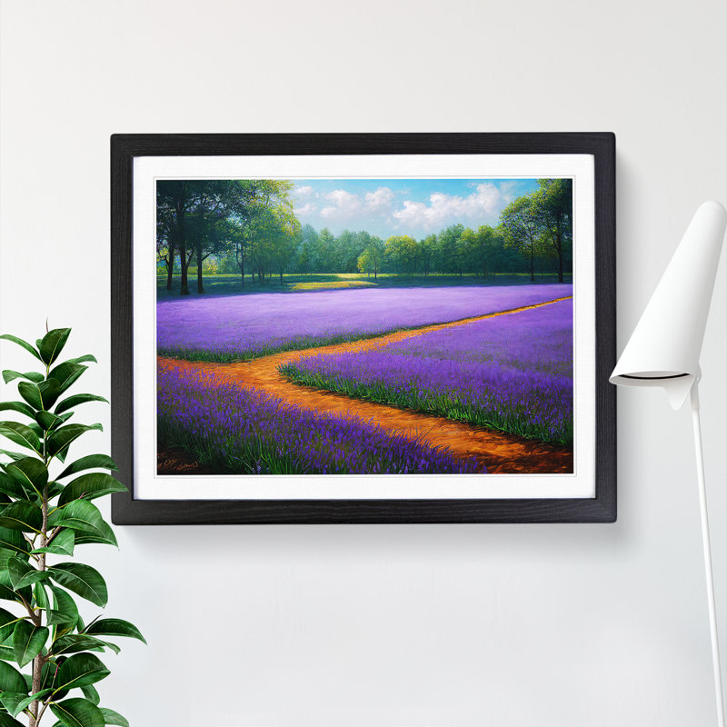 Stunning Bluebell Field - Single Picture Frame Painting, 46cm H x 64cm W x 2cm D, Black