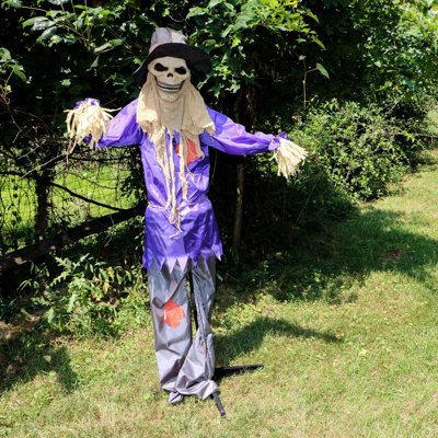 Cornfield and Pumpkin Patch Haunted Hill Farm 6 Ft. Scary Scarecrow Halloween Animatronic with Touch Activated Lights and Sound