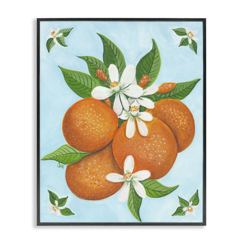 Giclée botanique à motif d'agrumes, par Sarah Waldron Kimball, H 14 po x l 11 po, Giclée encadrée noir minuit