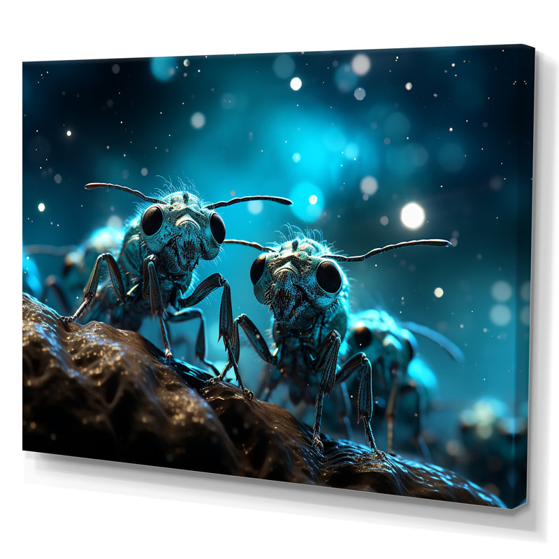 Fourmis lunaires argentées sur toile, Toile tendue, H 12 po x l 20 po x P 1 po