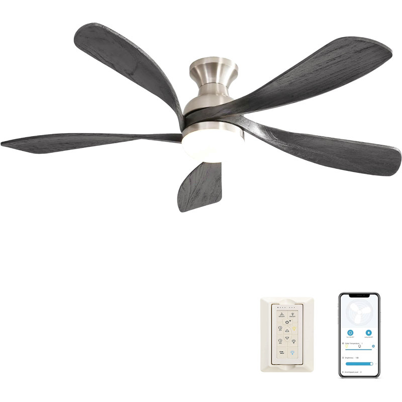 Ventilateur de plafond 52 pouces avec 3 lumières à DEL à intensité variable réversible et silencieuse, Noir, Nickel brossé