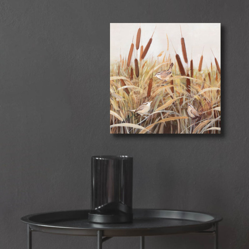 Art mural en verre Whispering Cattails 3 'par Julia Purinton, H 12 po x l 12 po x P 0,13 po