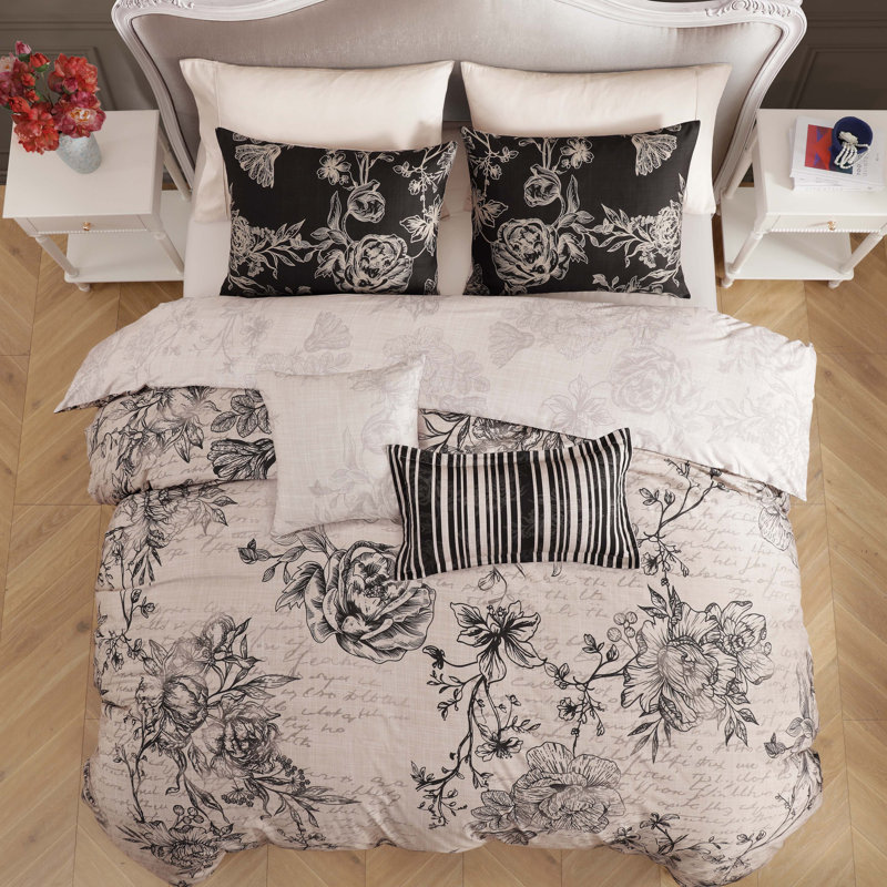 Bebejan French Linen 100% Cotton Sateen 5 Piece Reversible Comforter Set, Queen Comforter + 4 Additional Pieces