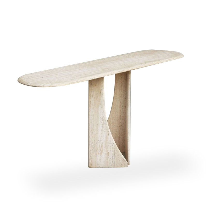 Table d'entrée en pierre blanche, 31.5" H x 47.24" W x 12.6" D