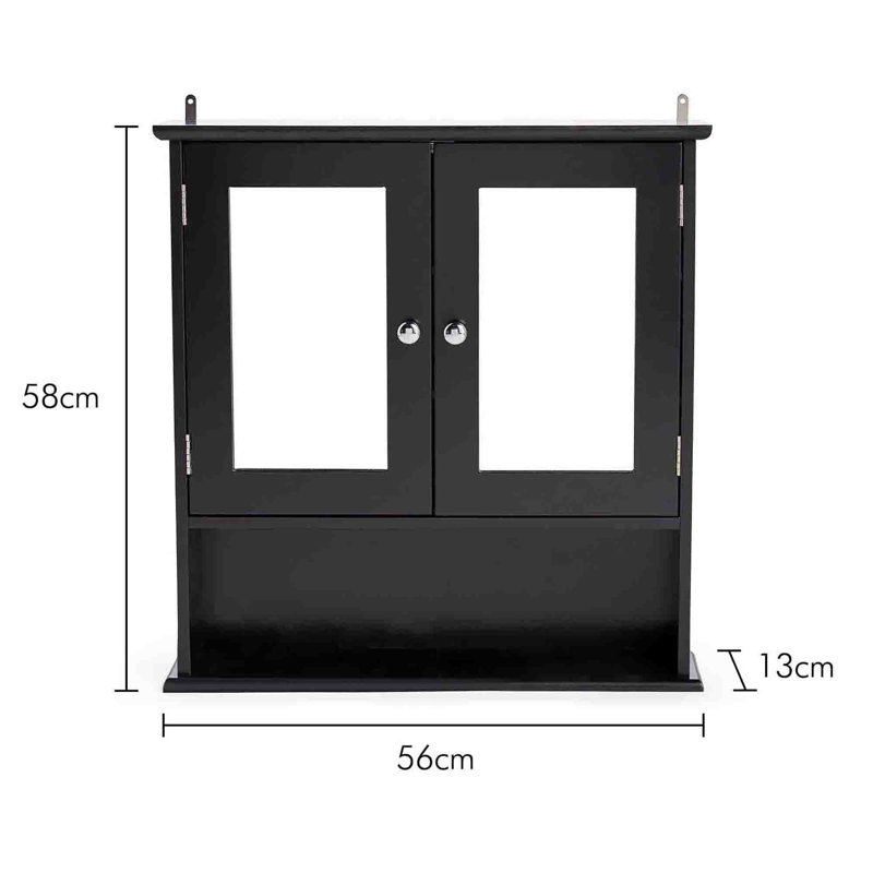 560mm W 580mm H Wall Mounted Required Framed Medicine Cabinet With Mirror And Adjustable Shelf, Black