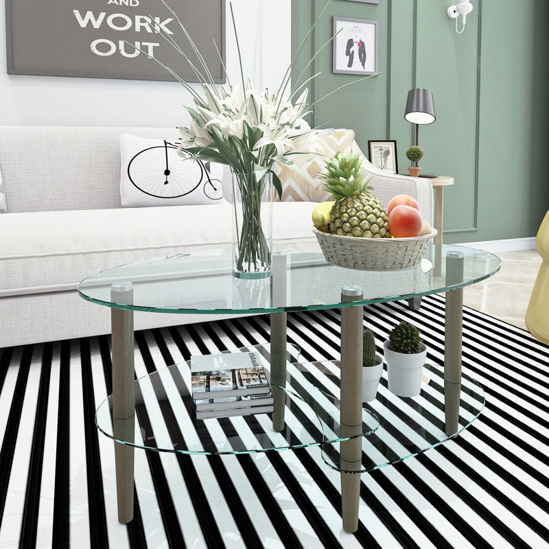 Table basse ovale avec rangement Xamiera, Brun, Transparent
